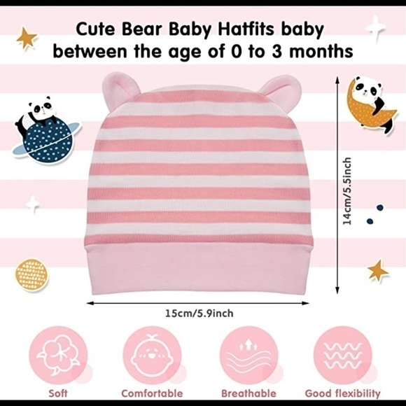 NWT GEYOGA - 6-Piece Newborn Baby Hat with Bear Ears for 0-3mos. - Picture 6 of 8